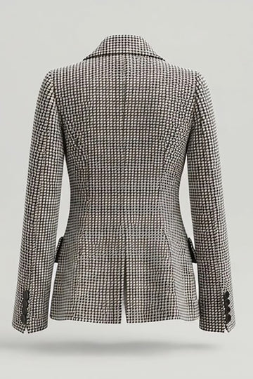 Grey Mix Peak Lapel Single Breasted Houndstooth Women Blazer